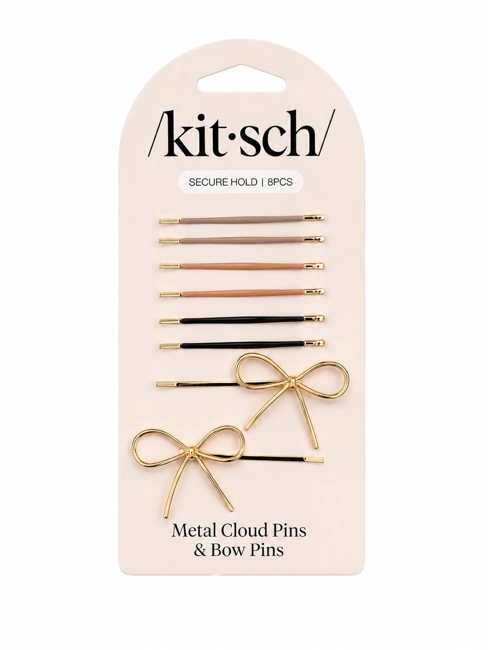 Kitsch Gold Bow & Assorted Black, Brown, Tan Bobby Pin Set